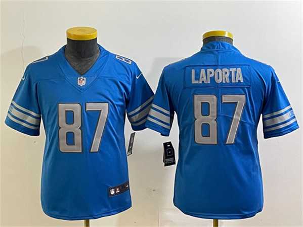 Womens Detroit Lions #87 Sam LaPorta Blue Vapor Limited Stitched Football Jersey(Run Smaller)->women nfl jersey->Women Jersey